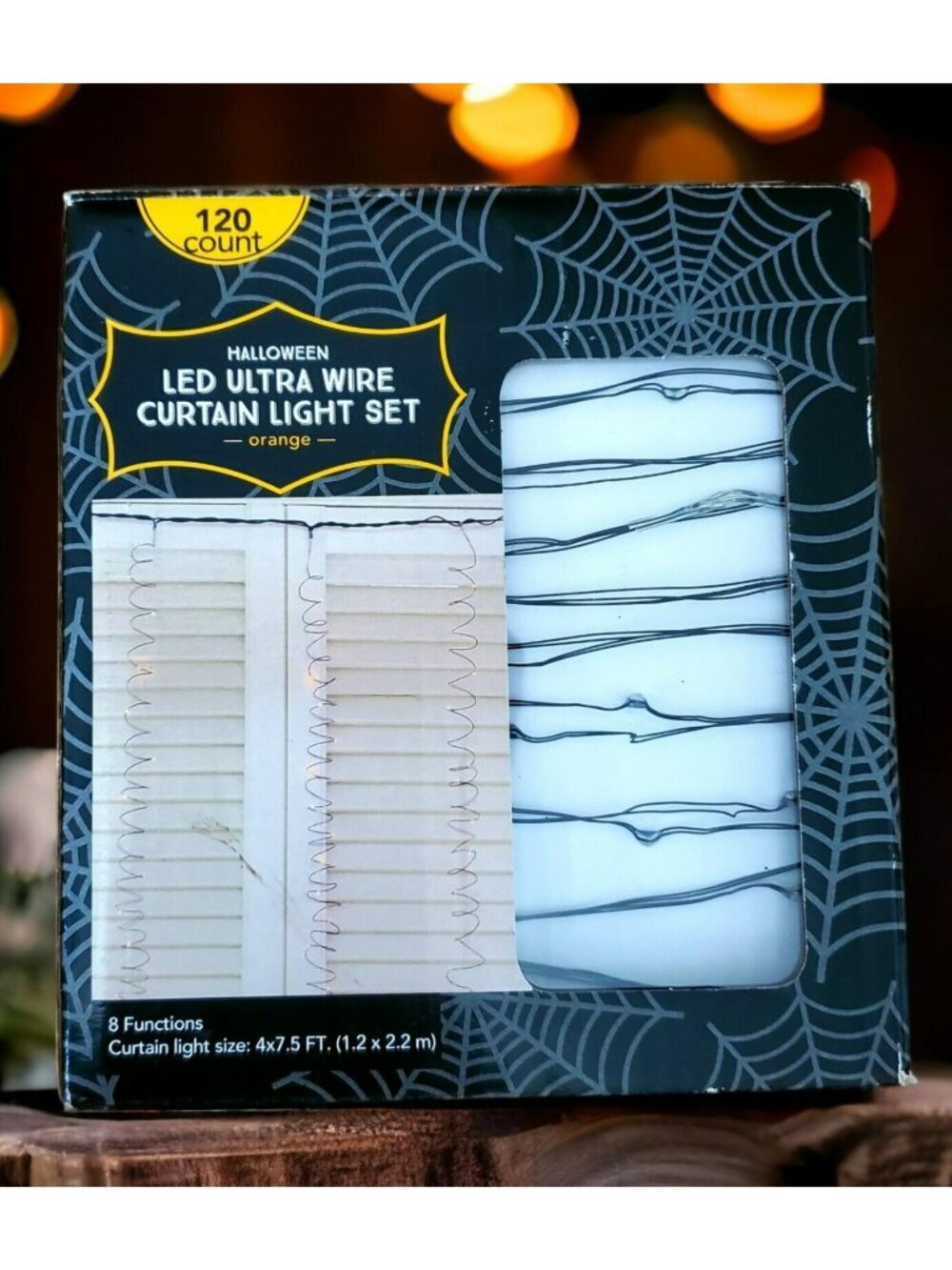New Halloween 120 Lights LED Wire Curtain Electric 8 Function Orange Fairy Bulbs